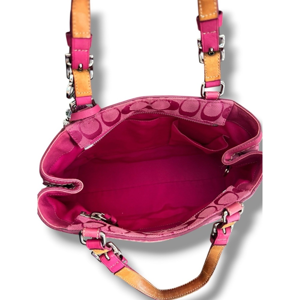 Vtg Y2K Coach Hampton Signature Hot Pink Shoulder Bag Suede Barbiecore 2004 - Picture 8 of 11